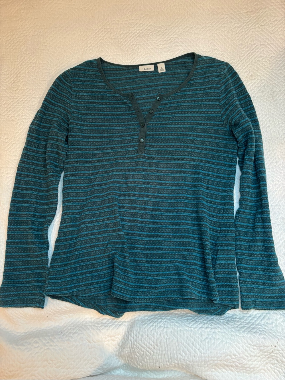 L.L. Bean Waffle Knit Nordic Striped Henley